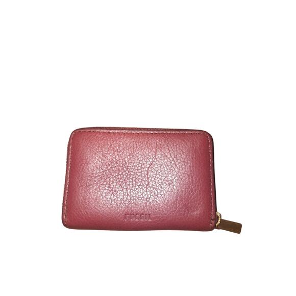 Fossil Leather Burgundy Card Holder Card Wallet Pocket Wallet Apron Wallet Boho - Picture 2 of 5